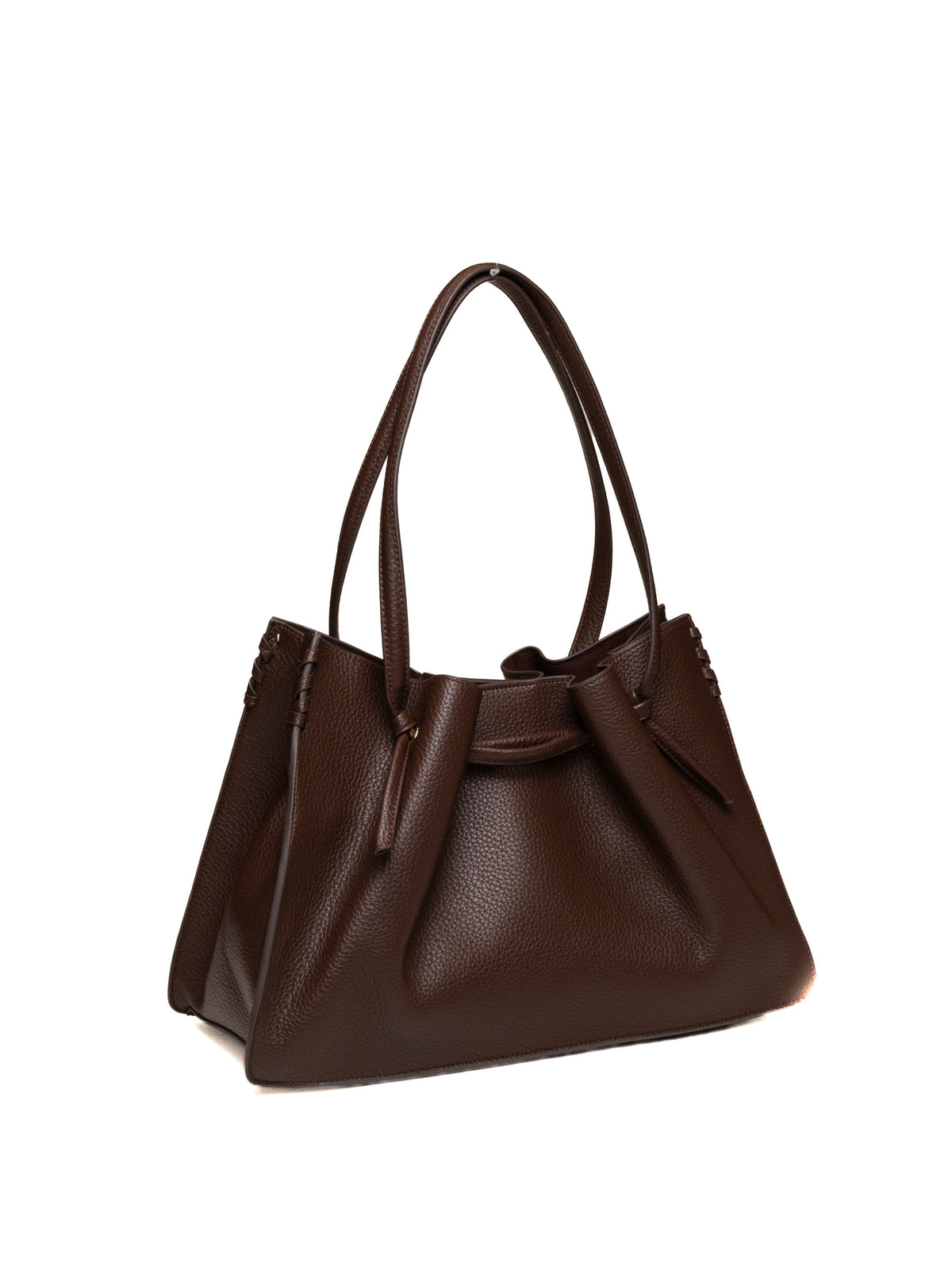 Borsa shopper in pelle marrone scuro Ermanno Scervino vista a tre quarti