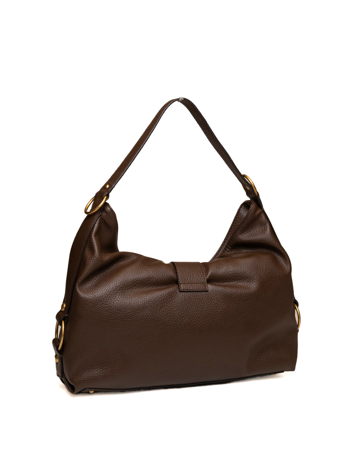 Borsa hobo Camden in pelle martellata espresso GUESS vista posteriore con spallaccio e anelli