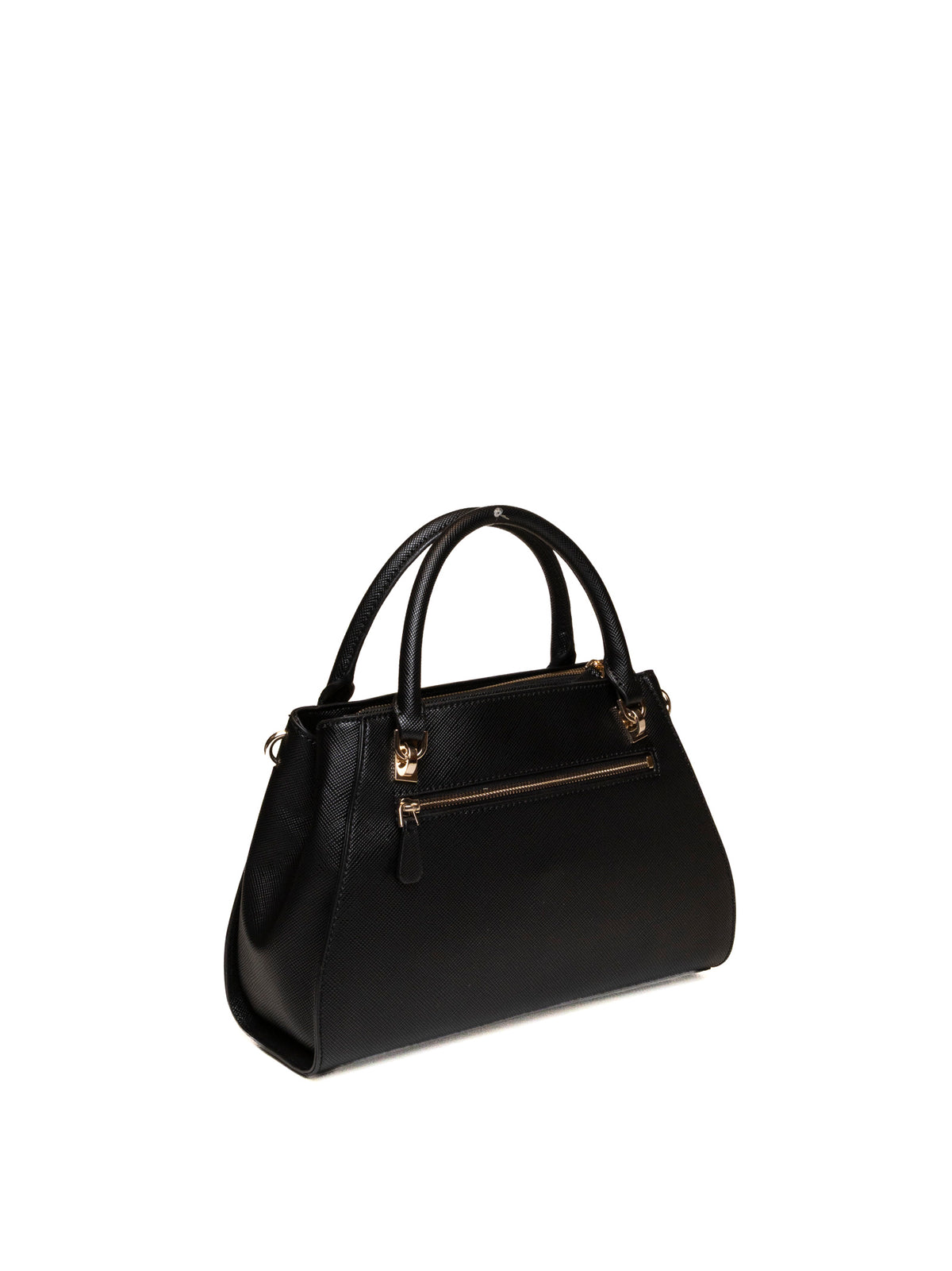 Borsa a mano nera GUESS vista posteriore con tasca esterna con zip e tracolla