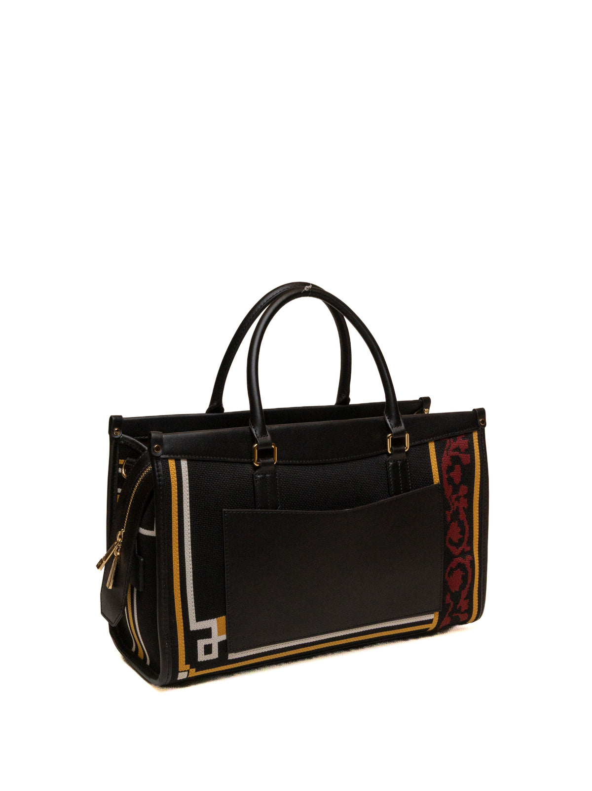 Borsa shopping in tessuto e pelle nera MY-BEST BAG vista posteriore con tasca