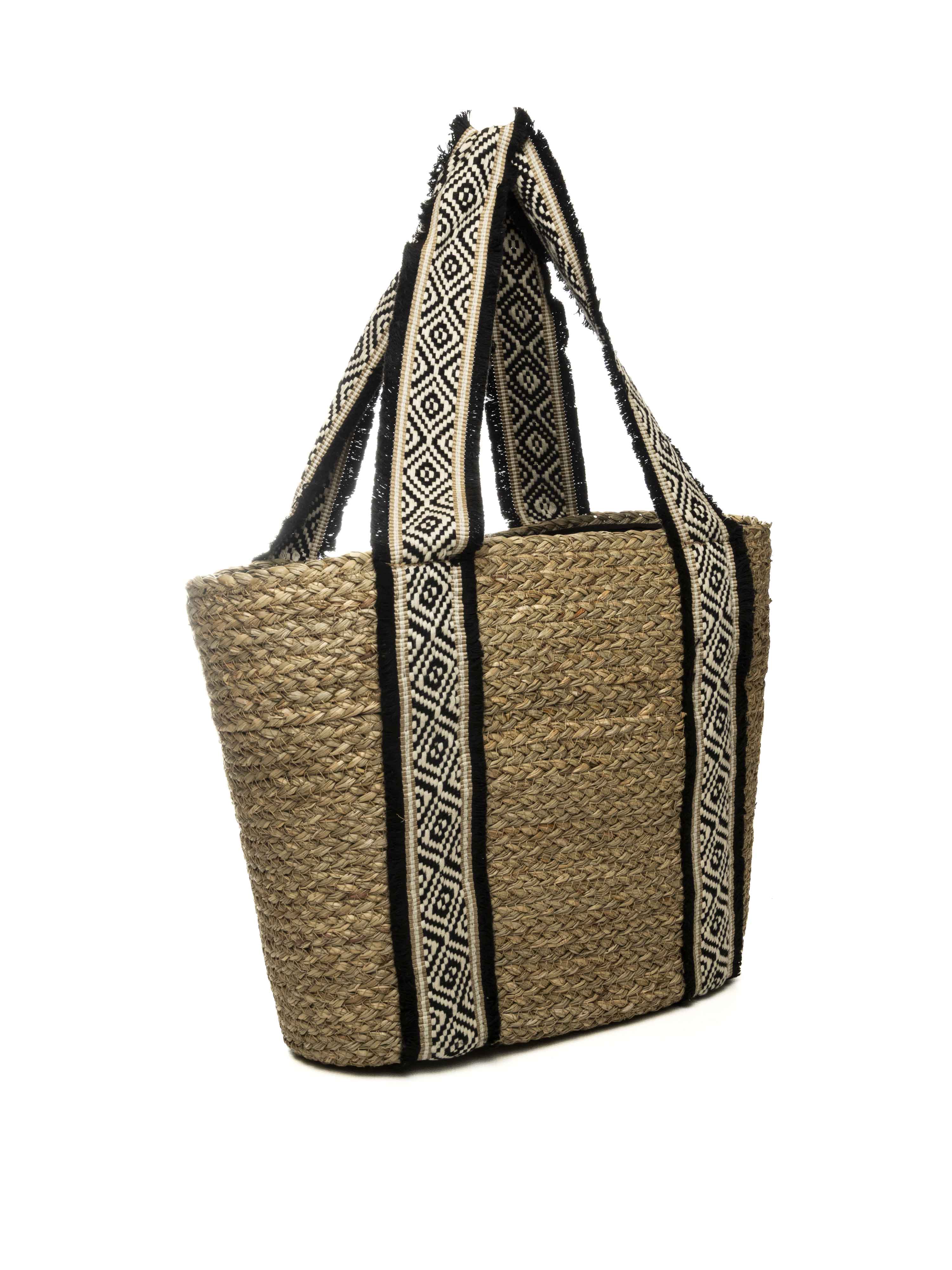 HATYOU borsa a spalla naturale/nero BP0339 TESSUTO-NATURALE