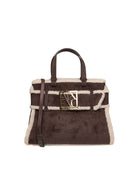 Borsa shopping Armani Exchange marrone moro e teddy vista frontale con logo dorato