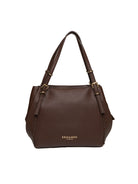 Borsa shopping in pelle marrone scuro Ermanno Scervino vista frontale con dettagli intrecciati
