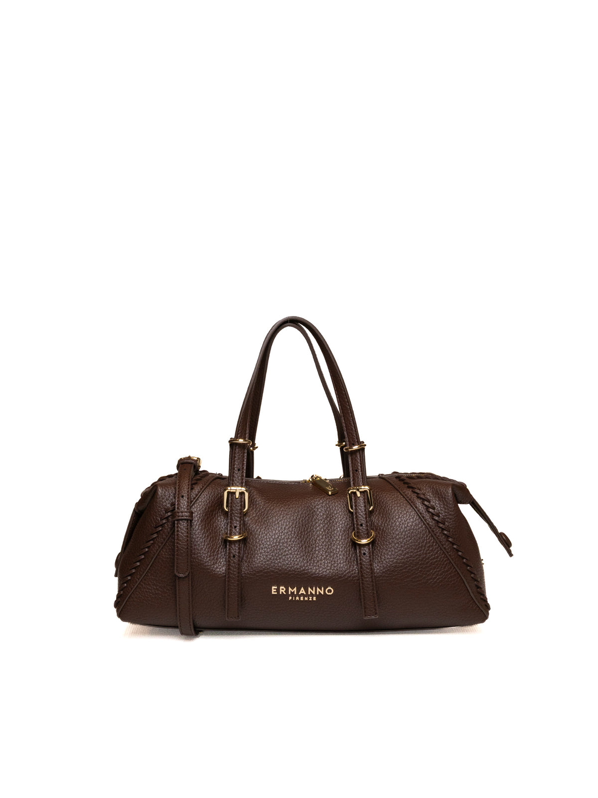 Bauletto in pelle martellata marrone scuro Ermanno Scervino vista frontale con logo dorato