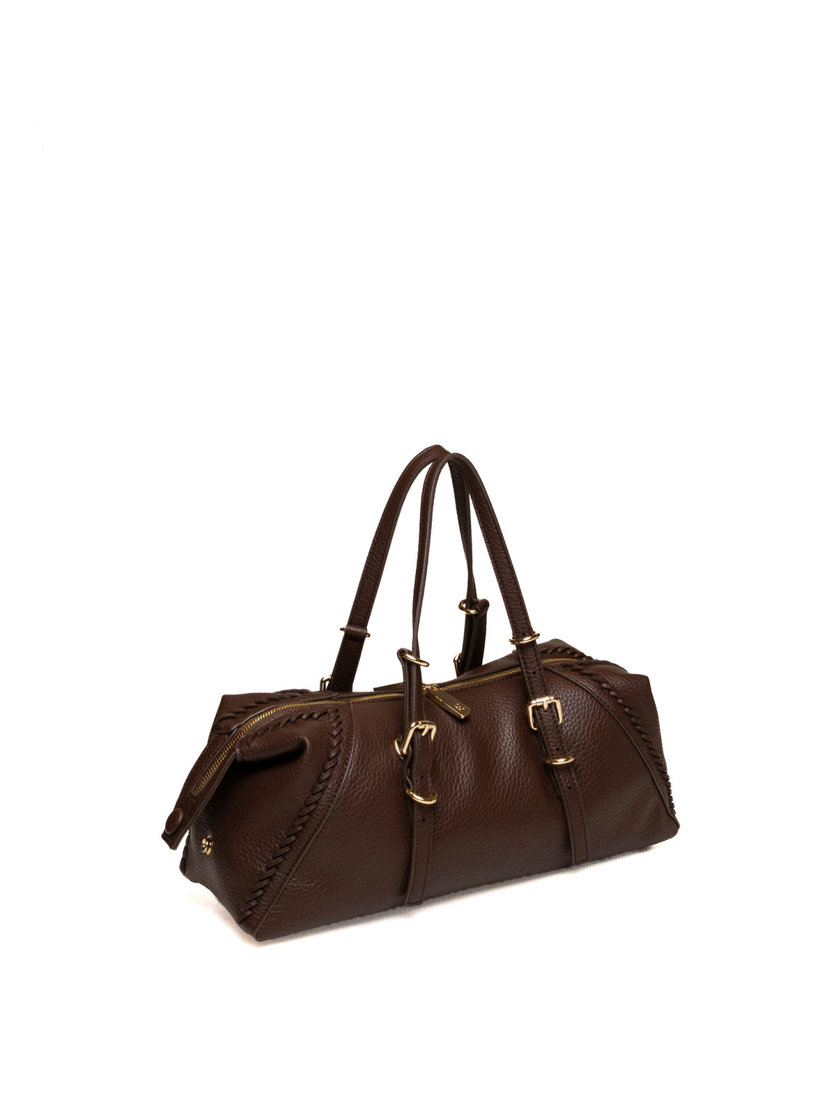 Bauletto in pelle martellata marrone scuro Ermanno Scervino vista di tre quarti con cerniera