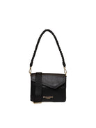 Borsa a tracolla in pelle martellata nera Ermanno Scervino vista frontale con dettagli dorati