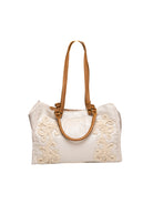 Borsa shopper panna Ermanno Scervino con decori in cordoncino vista frontale