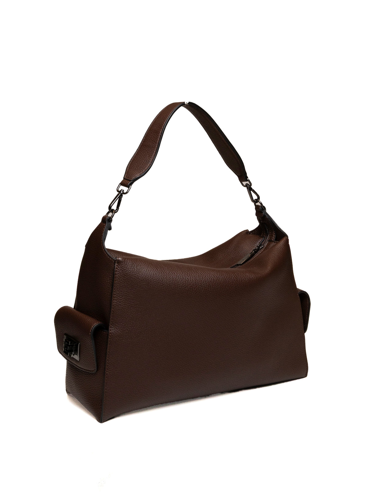Borsa hobo Belinda in pelle marrone Ermanno Scervino vista di tre quarti con tasca laterale