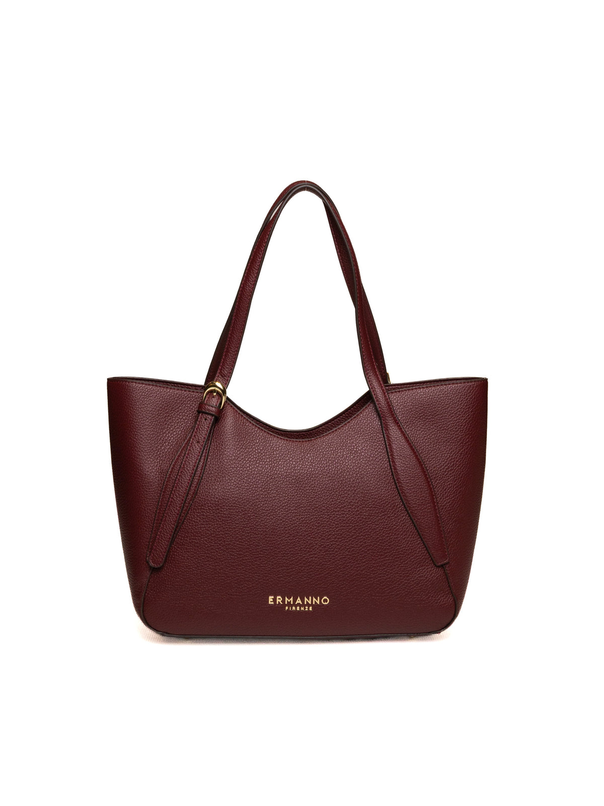 Borsa shopping in pelle martellata bordeaux Ermanno Scervino vista frontale con logo dorato