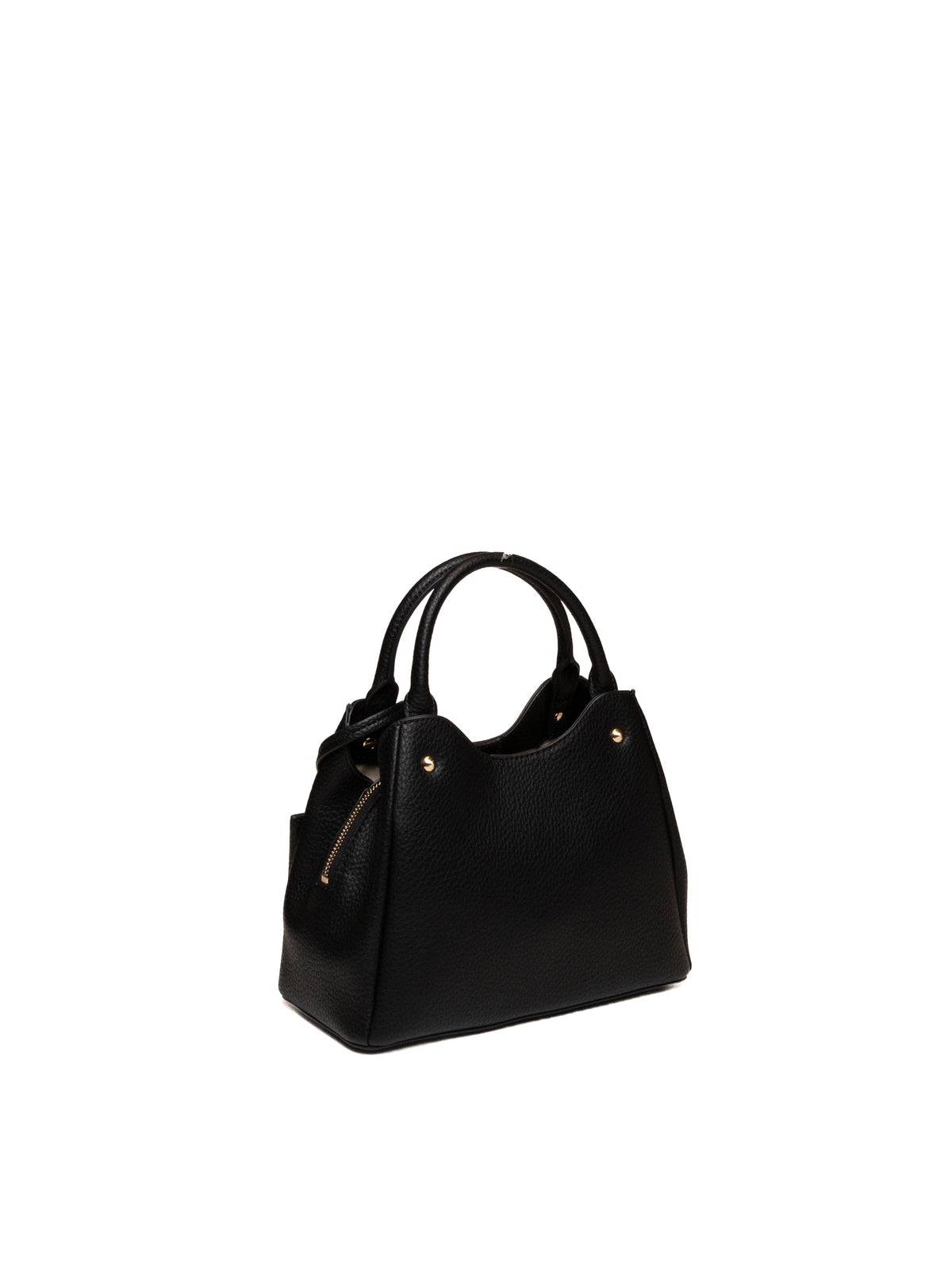 Borsa a tracolla in pelle nera Guess vista di tre quarti con profilo e zip