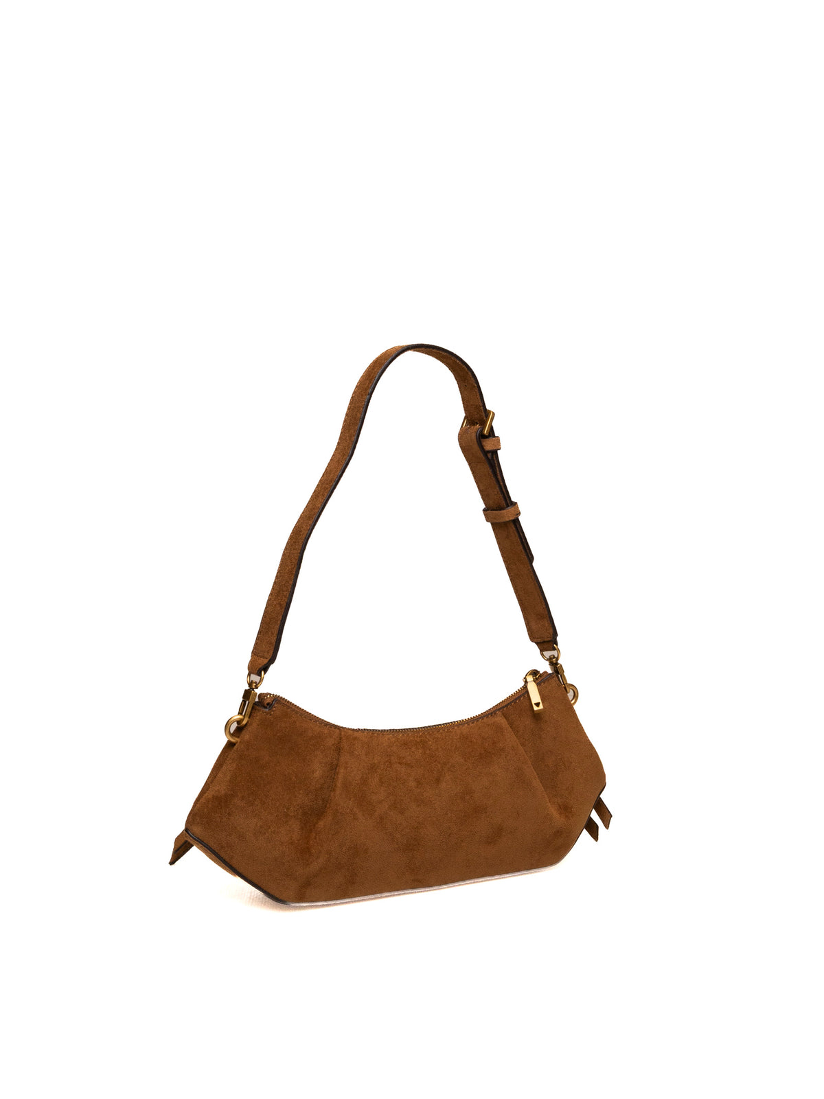 Borsa a spalla in camoscio cognac Guess vista posteriore con tracolla e fibbia