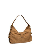 Borsa hobo Guess Camden in camoscio tan vista da dietro con manico singolo