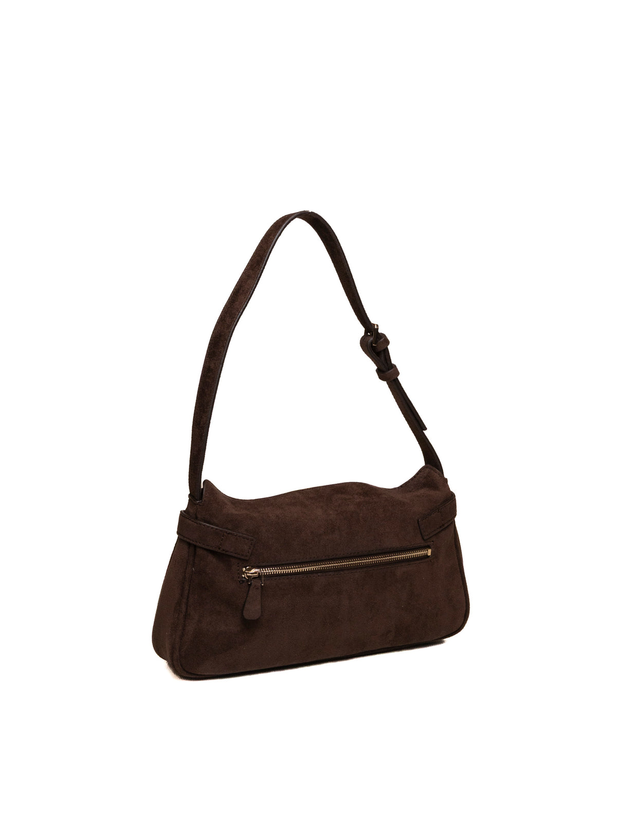 Borsa a spalla baguette marrone GUESS vista dal retro con tasca esterna zippata
