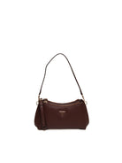 Borsa a spalla Noelle burgundy GUESS vista frontale con placca logo triangolare dorata
