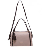 Borsa a bauletto Liu Jo in pelle tortora vista frontale con logo dorato e pendente
