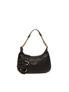 Borsa hobo in pelle nera LIU JO vista frontale con logo dorato, pendente e tracolla