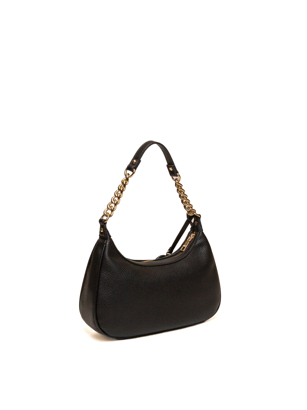 Borsa hobo in pelle nera LIU JO vista posteriore di trequarti con manico e catena