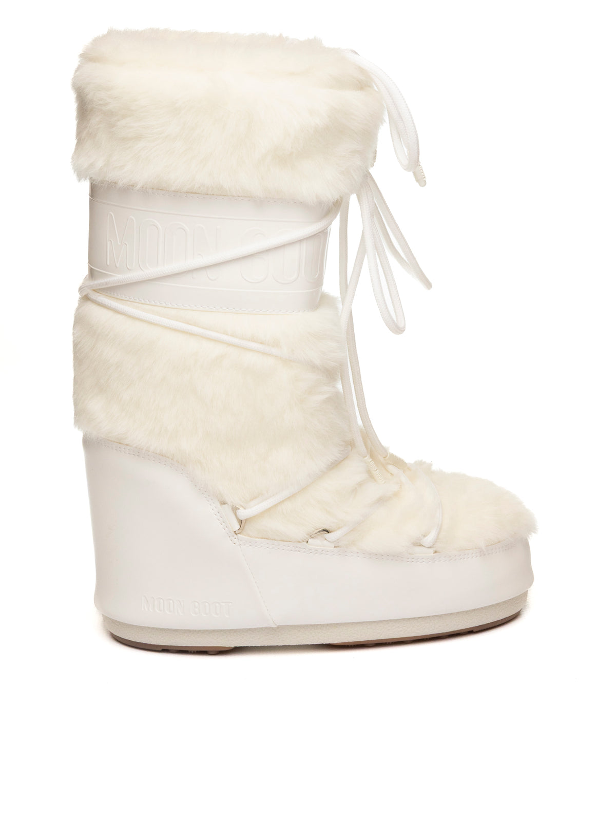 Doposci Icon Faux Fur in pelliccia sintetica bianca Moon Boot, vista laterale