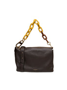 Borsa a spalla in pelle marrone scuro MY-BEST BAG vista frontale con catena bicolore