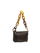 Borsa a spalla in pelle marrone scuro MY-BEST BAG vista frontale con tracolla in resina