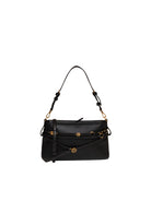 Borsa a spalla in pelle nera PINKO con cinghie incrociate e logo dorato sul fronte