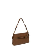 Borsa a spalla in pelle marrone PINKO vista posteriore con borchie dorate e manico regolabile