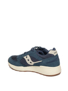 Sneaker bassa in camoscio e mesh navy Saucony vista tre quarti posteriore con tallone