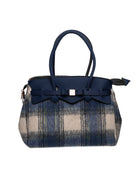 Borsa a mano in Lycra e tartan blu Save My Bag vista dal fronte.