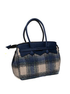 Borsa a mano tartan e Lycra blu Save My Bag vista posteriore di tre quarti.