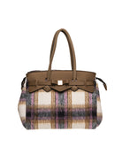 Borsa tote Miss L tartan fango Save My Bag vista frontale con fiocco dorato