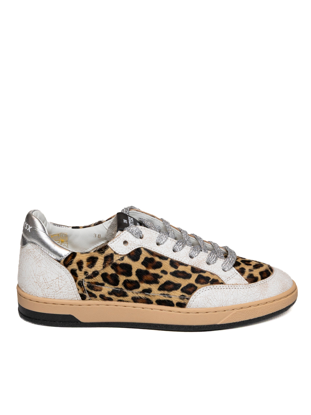 Sneaker bassa in cavallino leopardato THE 76 vista di profilo con suola beige